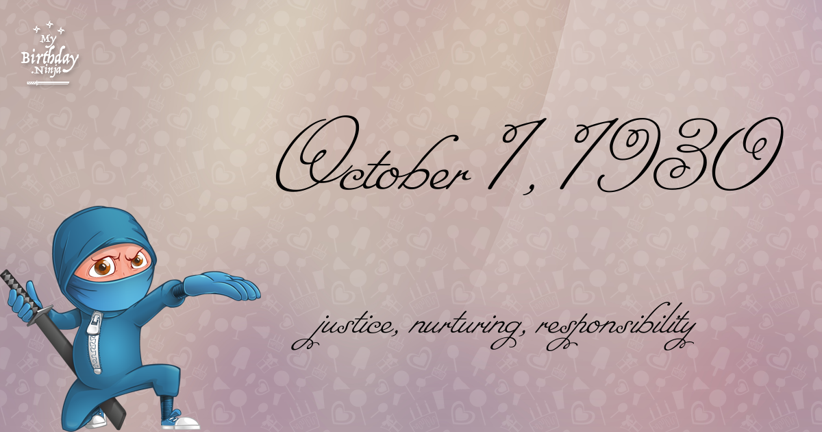 October 1, 1930 Birthday Ninja Poster