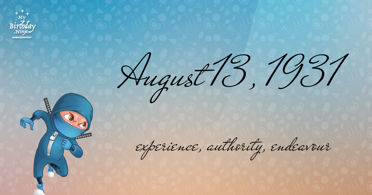 August 13, 1931 Birthday Ninja Poster