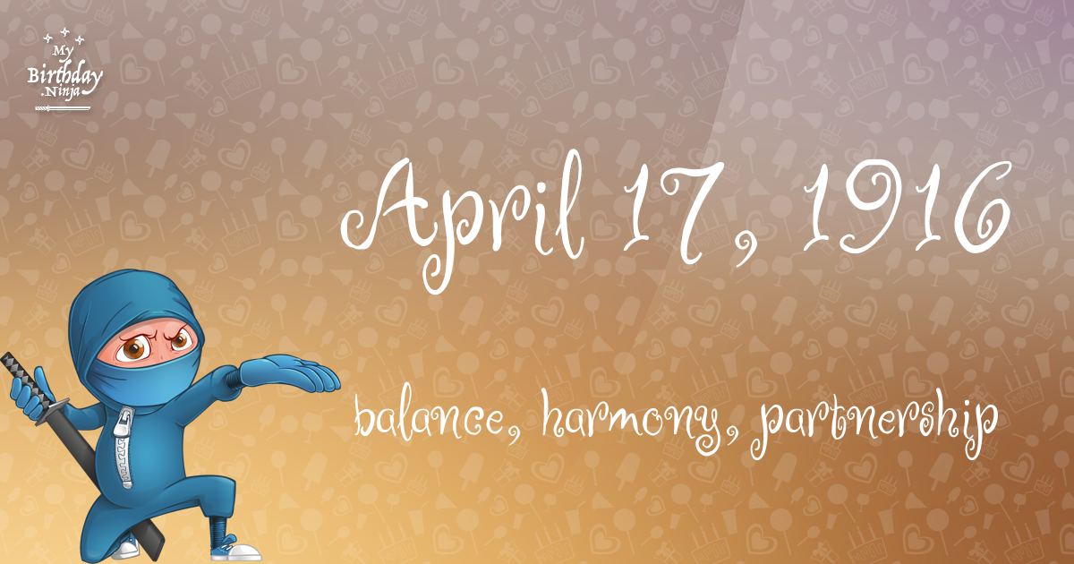 April 17, 1916 Birthday Ninja Poster