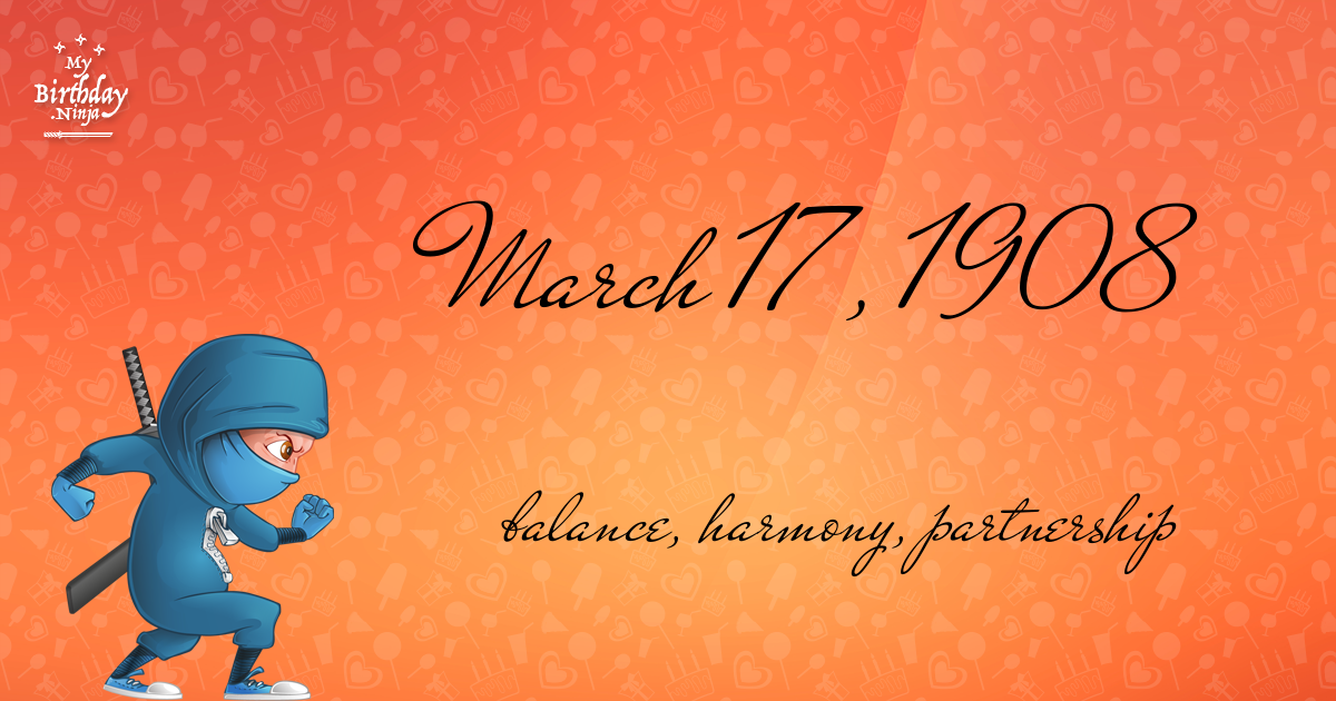 March 17, 1908 Birthday Ninja Poster