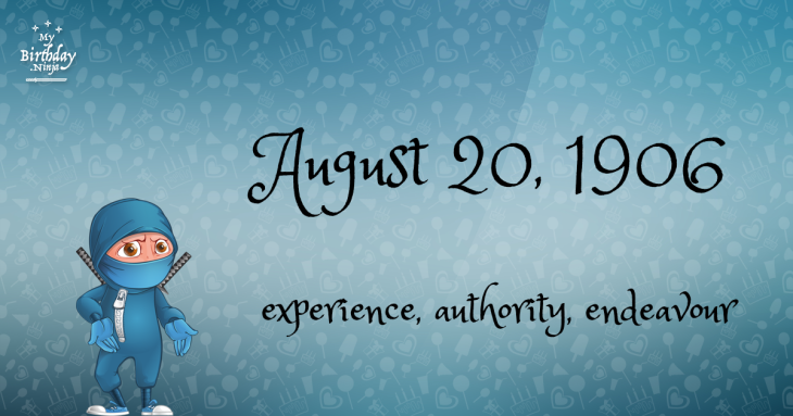 August 20, 1906 Birthday Ninja