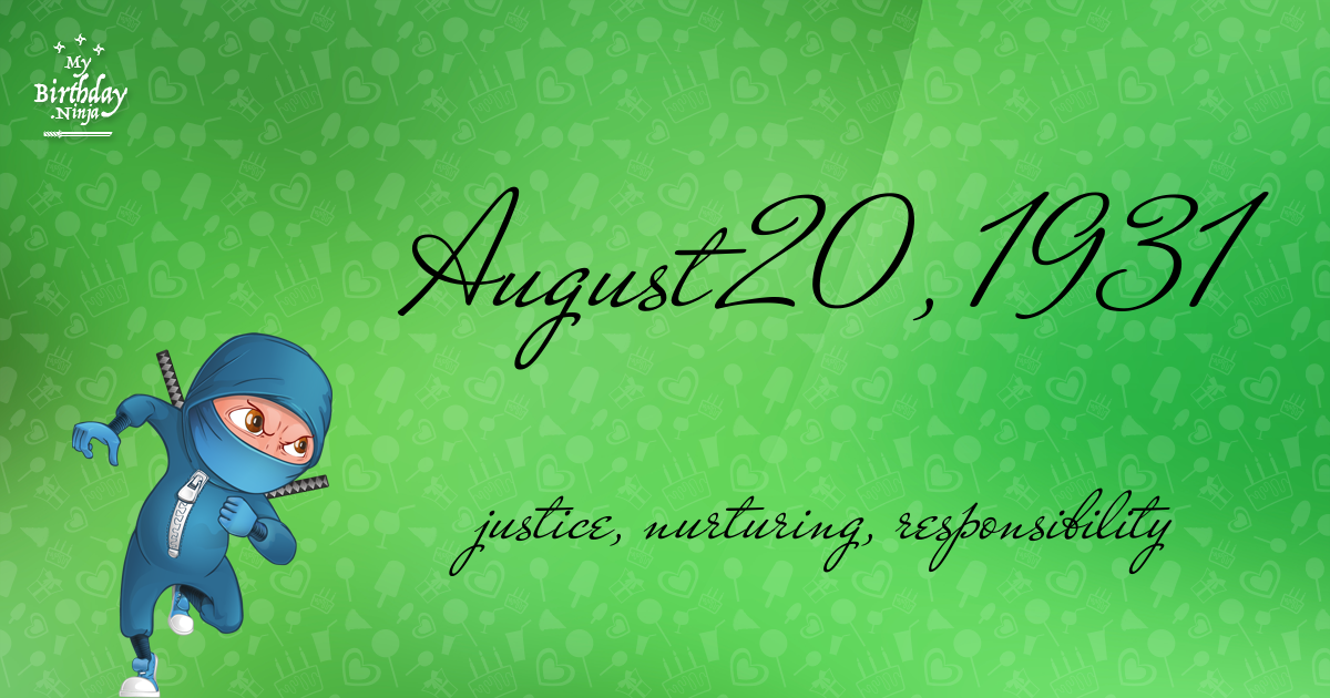 August 20, 1931 Birthday Ninja Poster