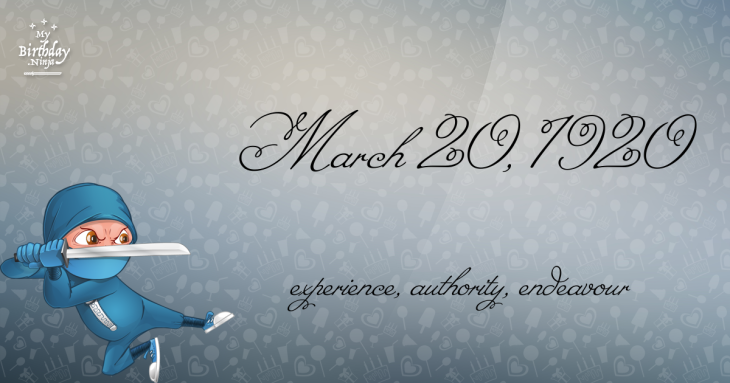 March 20, 1920 Birthday Ninja