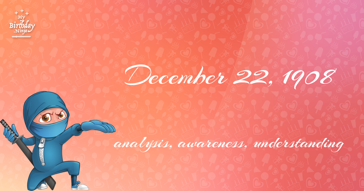 December 22, 1908 Birthday Ninja Poster