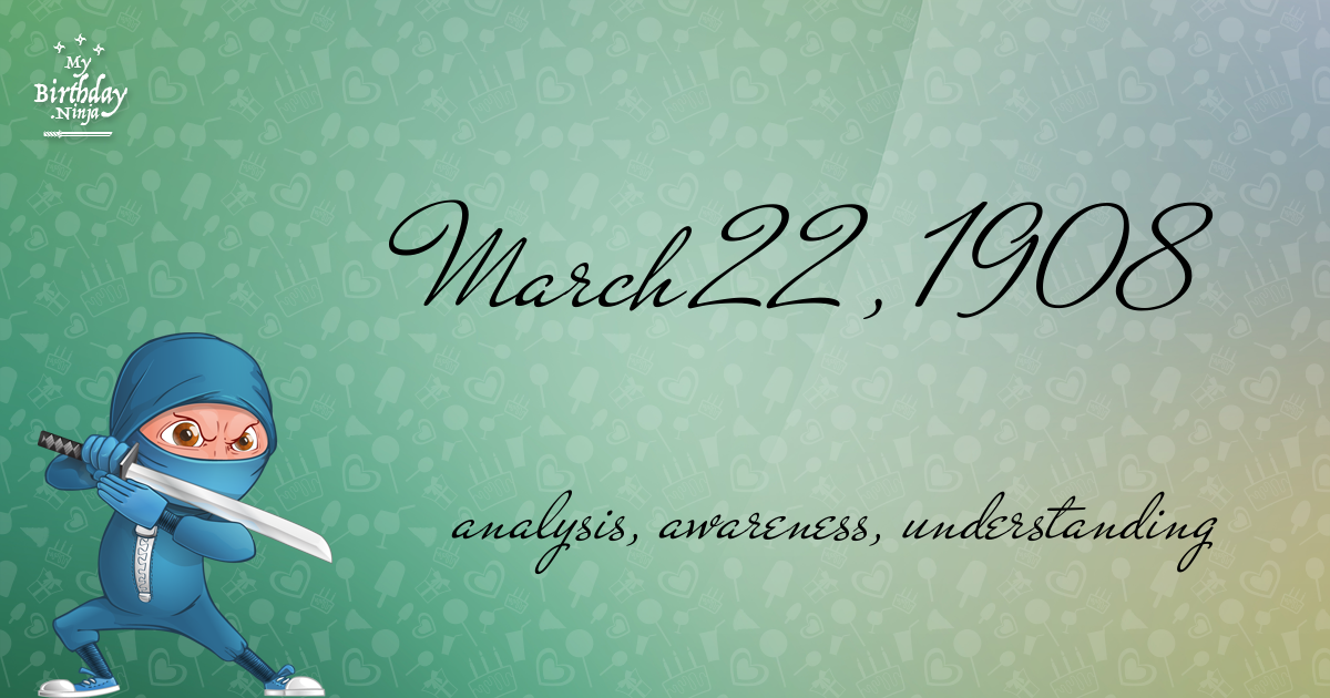 March 22, 1908 Birthday Ninja Poster
