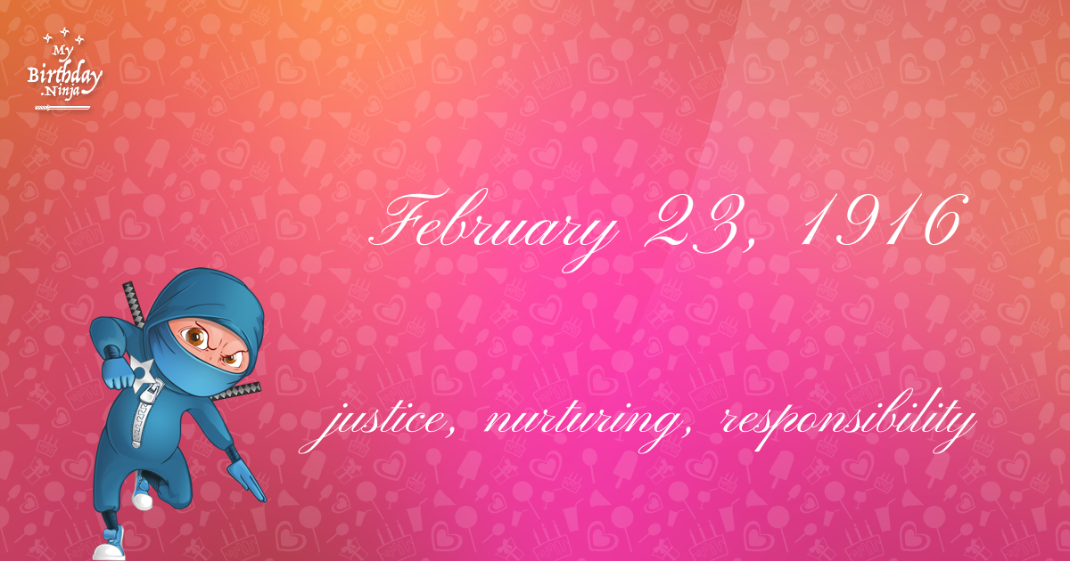 February 23, 1916 Birthday Ninja Poster