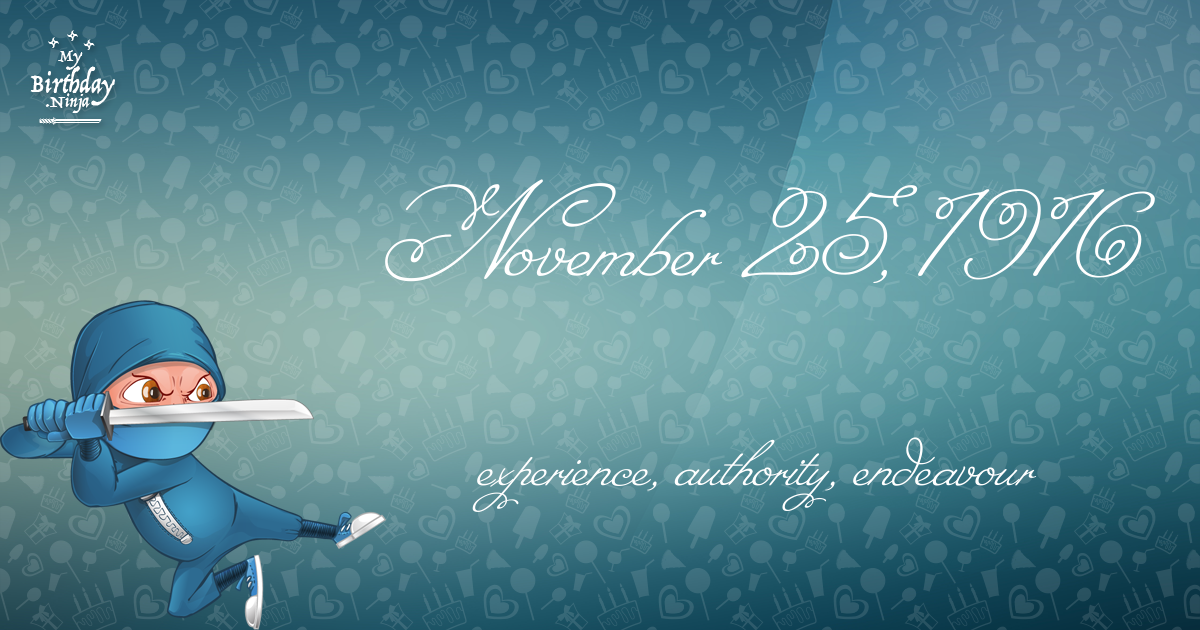 November 25, 1916 Birthday Ninja Poster