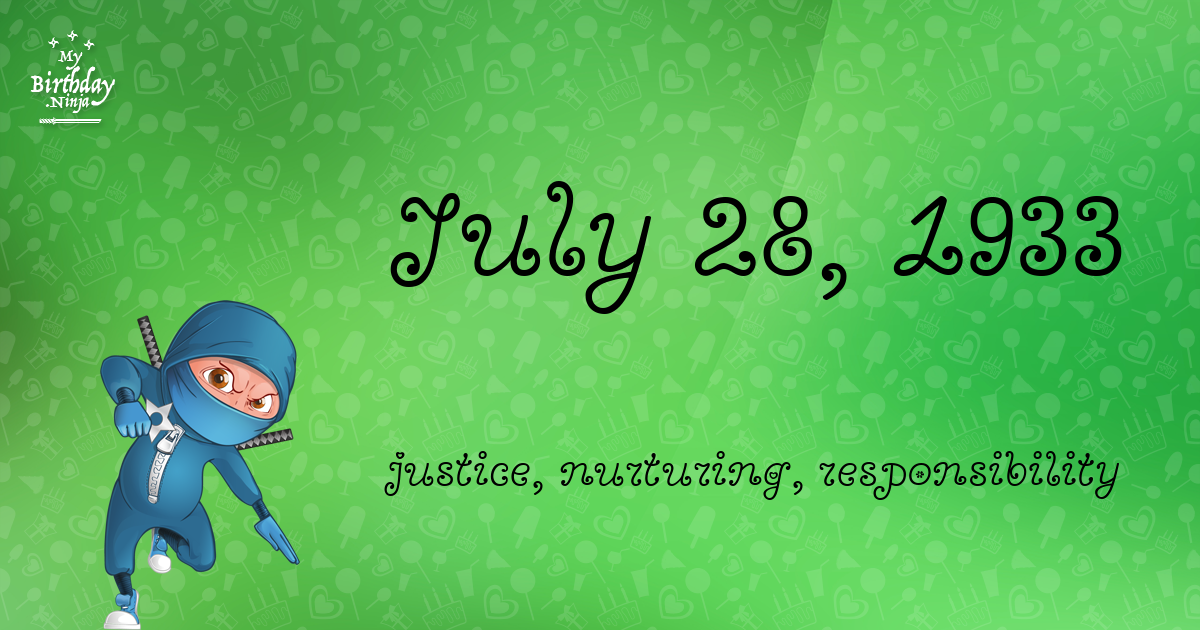 July 28, 1933 Birthday Ninja Poster
