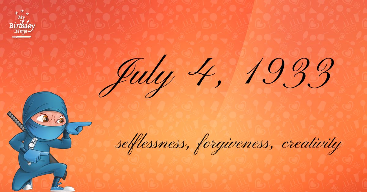 July 4, 1933 Birthday Ninja Poster