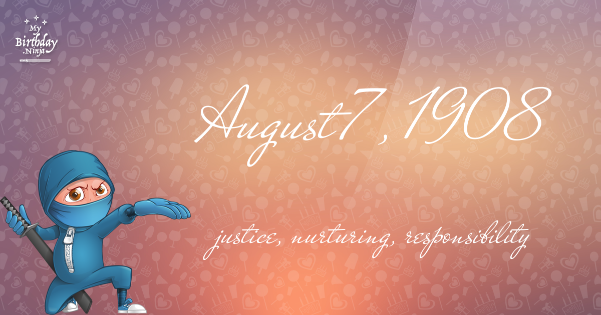 August 7, 1908 Birthday Ninja Poster