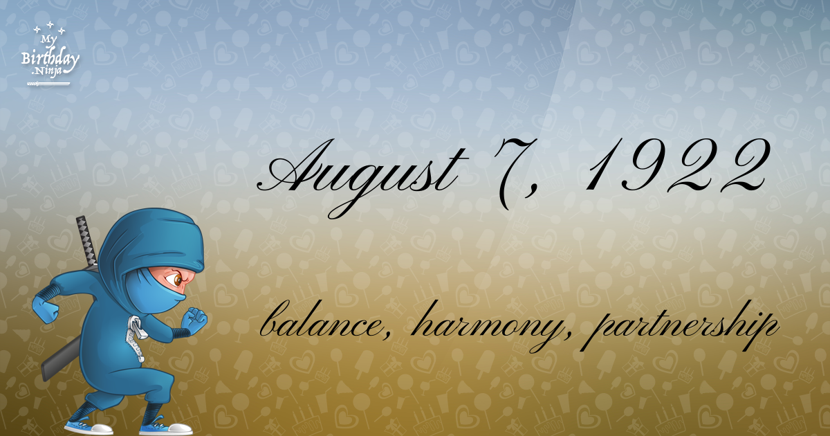 August 7, 1922 Birthday Ninja Poster