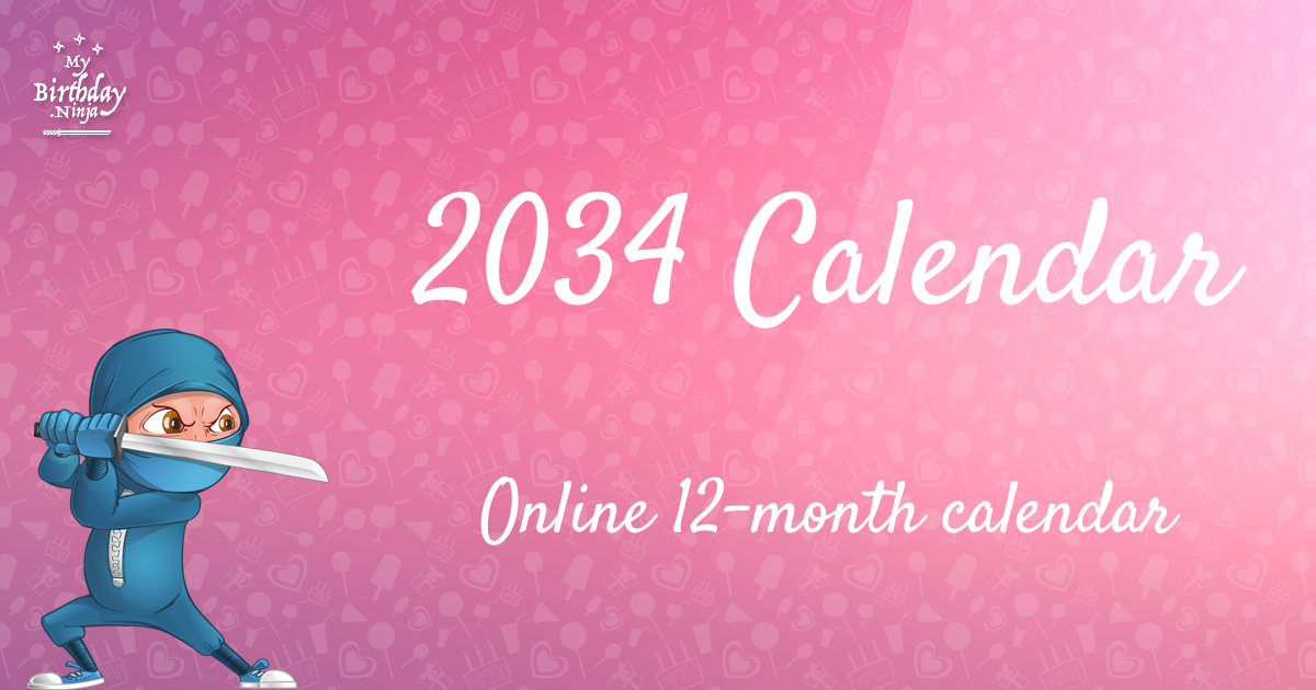 2034 Calendar Ninja Poster